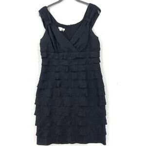 London Times Womens 12 Dress Black Layered Ruffle V-Neck Sleeveless Lined Mini